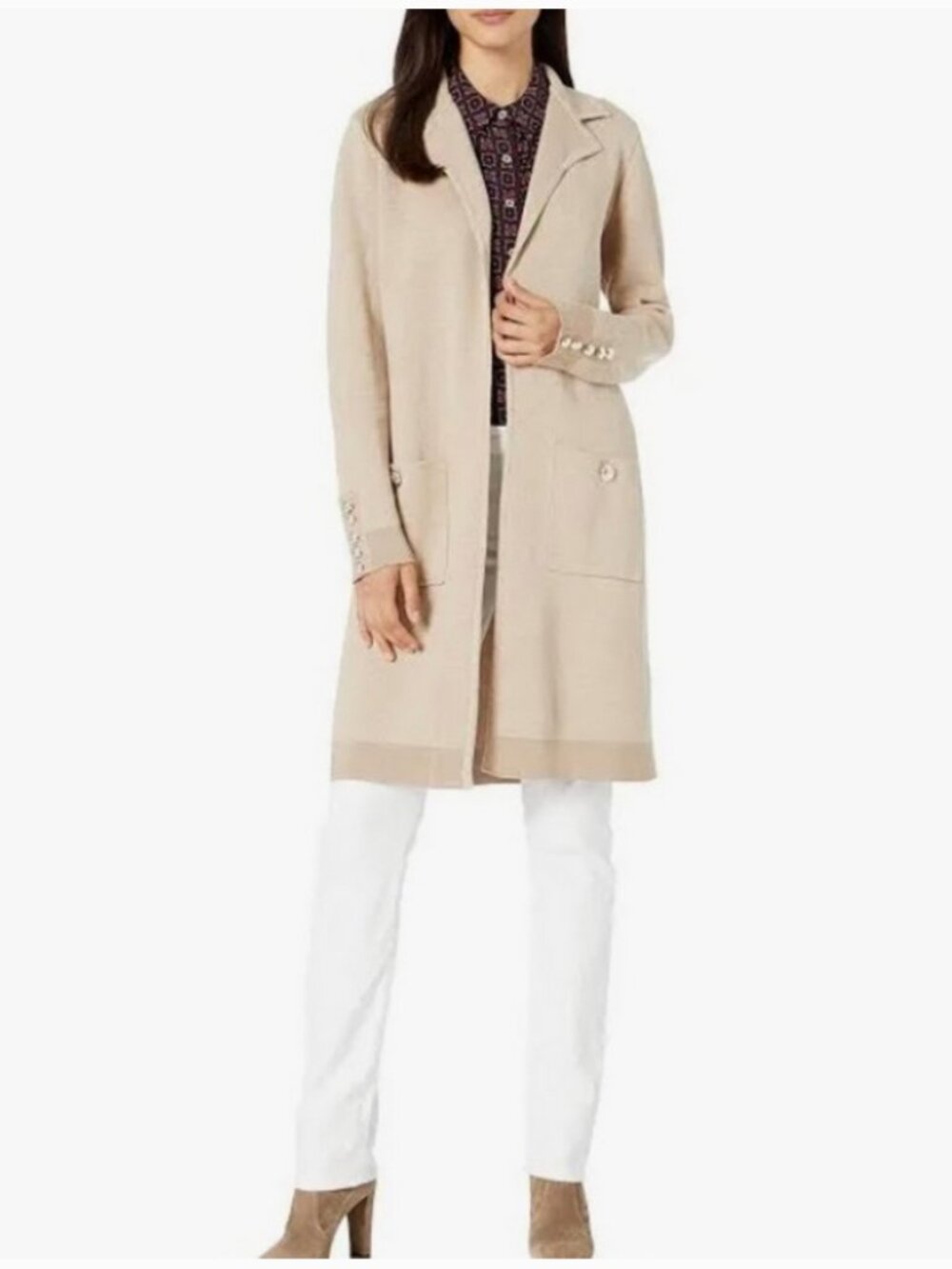 NWT Tommy Hilfiger Cardigan Duster Open-Drape, Collared, Tan, Medium